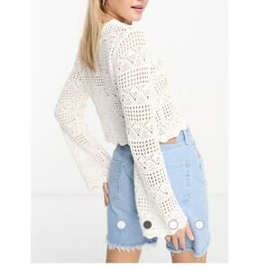 MonkL By Asos long sleeve crochet top in white Size S $61 retail